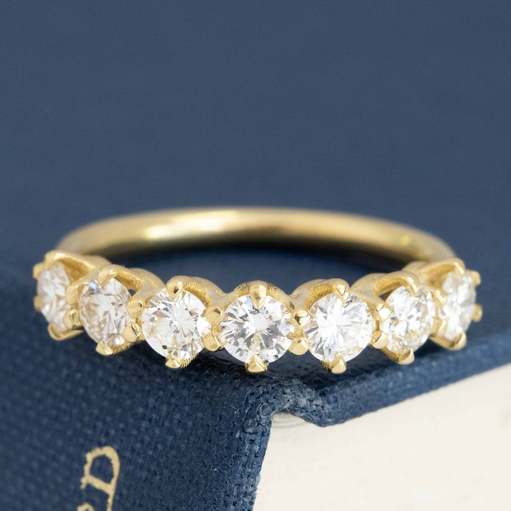 1.08ctw Round Brilliant Cut Diamond Half-Hoop Band with Antique Diamonds in yellow gold, antique-inspired one-of-a-kind wedding band