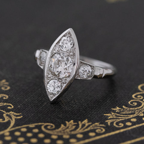 1.08ctw Vintage Old European Cut Navette Dinner Ring