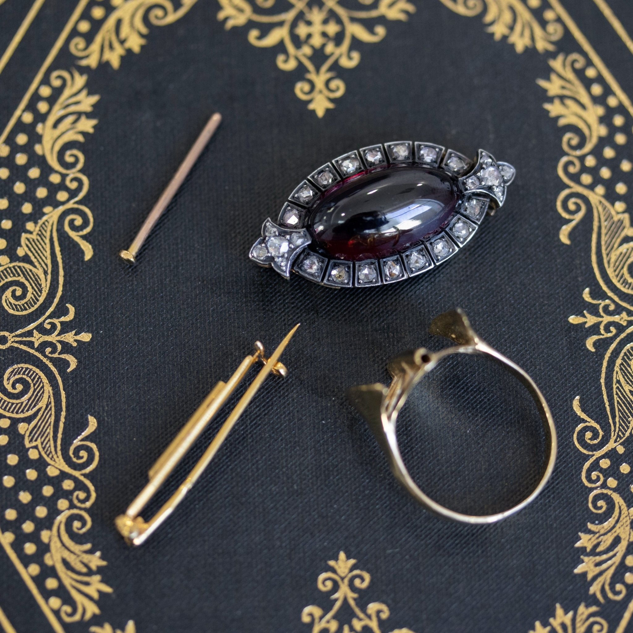 10.90ctw Victorian Garnet and Diamond Ring to Brooch Conversion