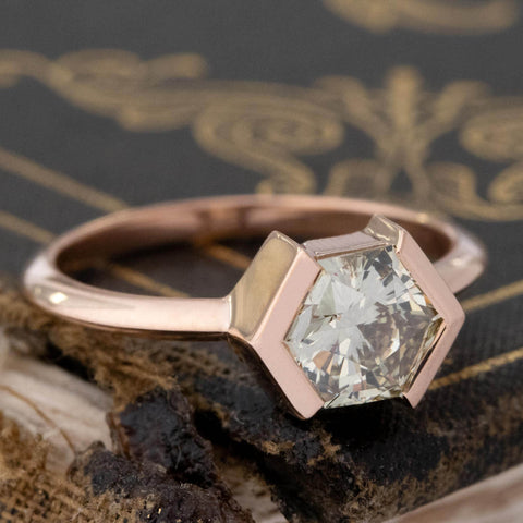 1.09ct Hexagonal Cut Diamond Half-Bezel Solitaire, GIA FBGY