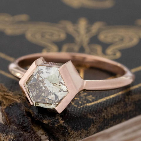 1.09ct Hexagonal Cut Diamond Half-Bezel Solitaire, GIA FBGY