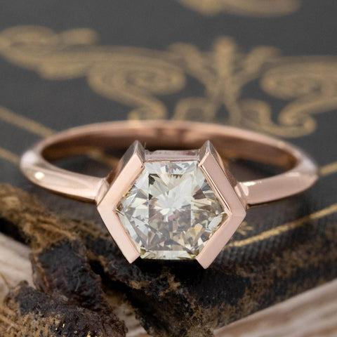 1.09ct Hexagonal Cut Diamond Half-Bezel Solitaire, GIA FBGY