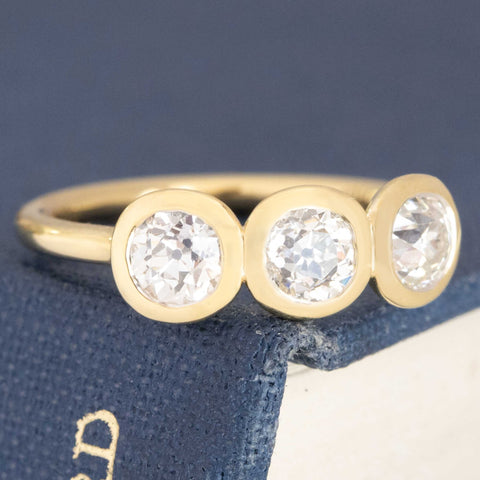 1.09ctw Old European Cut Diamond Bezel Trilogy Ring