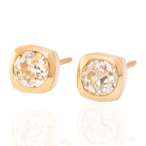 1.09ctw Old Mine Cut Diamond Bezel Stud Earrings