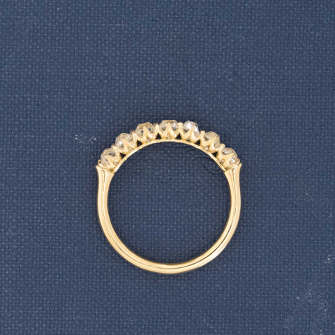 Side view of 1.09ctw Old Mine Cut Diamond Half-Hoop Band, natural Earth-mined Old Mine Cut Diamonds in yellow gold