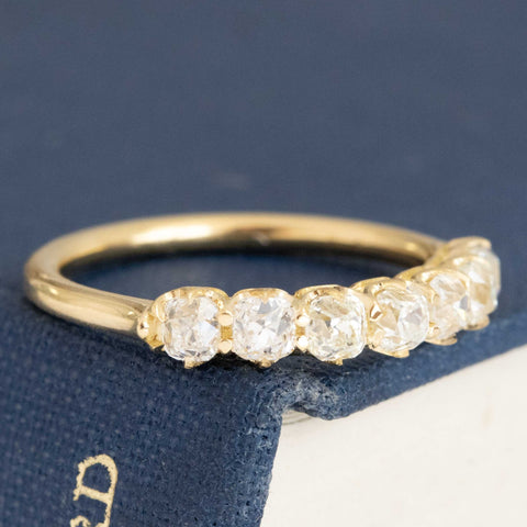 Historic style 1.09ctw Old Mine Cut Diamond Half-Hoop Band wedding band with Old Mine Cut Diamonds, unique heirloom in yellow gold