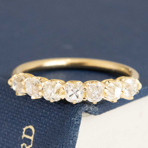 1.09ctw Old Mine Cut Diamond Half-Hoop Band with Old Mine Cut Diamonds in yellow gold, antique-inspired one-of-a-kind wedding band