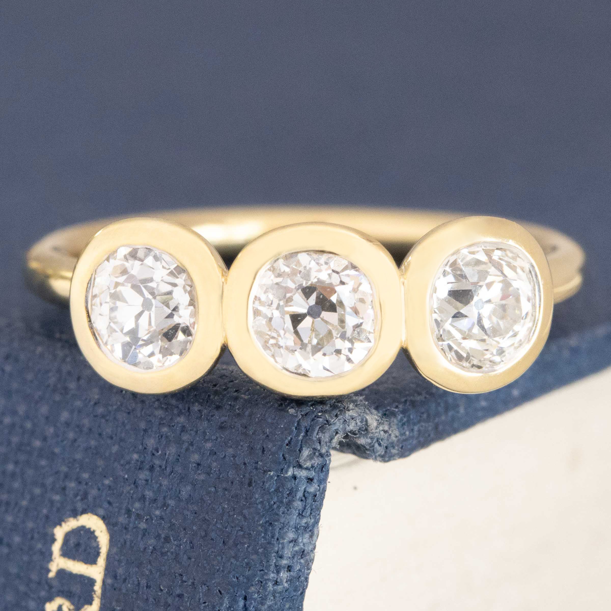 1.09ctw Old European Cut Diamond Bezel Trilogy Ring