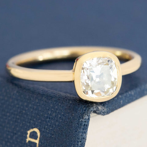 1.10 ct old mine cut diamond bezel solitaire 18kt yellow gold ring