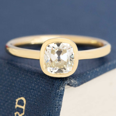 GIA certified old mine cut diamond ring M VS1 18k yellow gold bezel setting