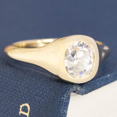 1.10ct Oval Old Mine Cut Diamond Bezel Solitaire