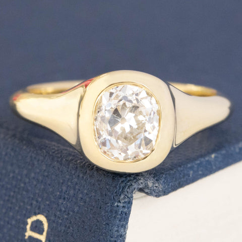 1.10ct Oval Old Mine Cut Diamond Bezel Solitaire