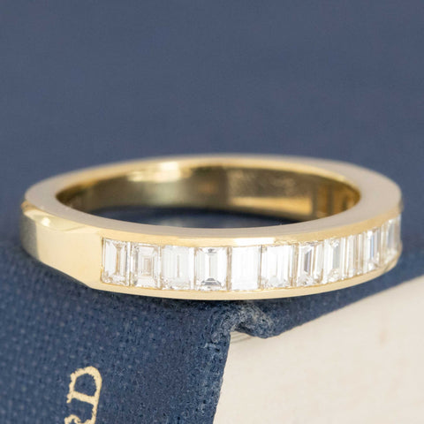 Historic style 1.10ctw Baguette Cut Diamond Channel Set Band wedding band with Baguette Cut Diamonds, unique heirloom in yellow gold
