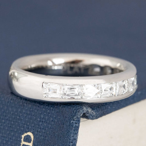 Historic style 1.10ctw French Baguette Cut Diamond Half Eternity Band wedding band with Baguette Cut Diamonds, unique heirloom in platinum