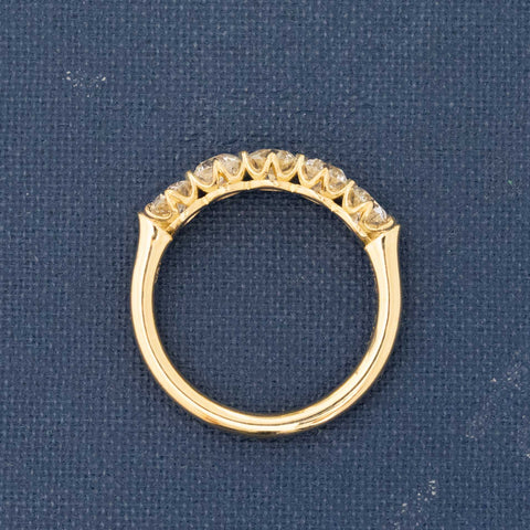 Side view of 1.10ctw Old European Cut Diamond 5-Stone Band, natural Earth-mined Old European Cut Diamonds in yellow gold