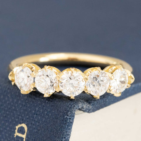 1.10ctw Old European Cut Diamond 5-Stone Band with Old European Cut Diamonds in yellow gold, antique-inspired one-of-a-kind wedding band