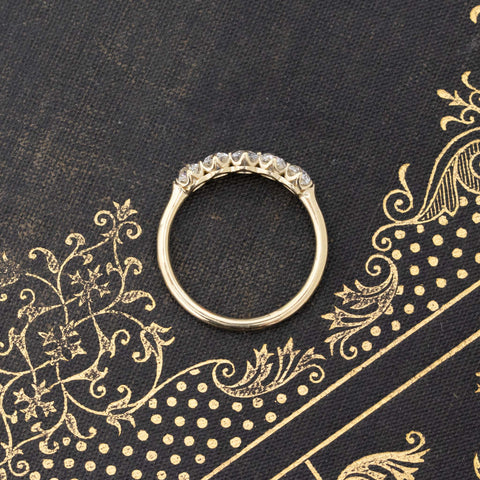Side view of 1.10ctw Old Mine Cut Diamond 5-Stone Band, vintage-inspired band with Old Mine Cut Diamonds, crafted in yellow gold