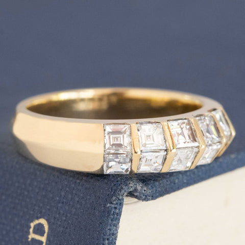 1.10ctw Vintage Carre Cut Diamond Double Row Band