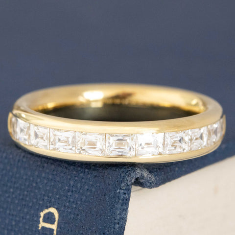 1.11ctw French Baguette Cut Diamond Half Eternity Band with Baguette Cut Diamonds in yellow gold, antique-inspired one-of-a-kind wedding band