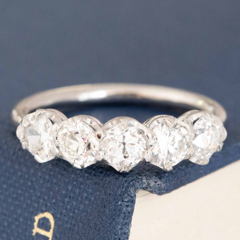 1.11ctw Old European Cut Diamond 5-Stone Band with Old European Cut Diamonds in platinum, antique-inspired one-of-a-kind wedding band