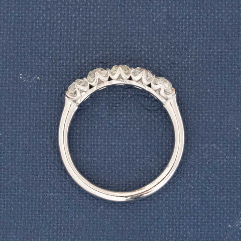 Side view of 1.11ctw Old Mine Cut Diamond 5-Stone Half-Hoop Band, vintage-inspired band with Old Mine Cut Diamonds, crafted in platinum
