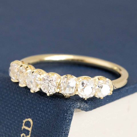 Antique lovers’ 1.11ctw Old Mine Cut Diamond Half-Hoop Band in yellow gold, featuring rare Earth-mined Old Mine Cut Diamonds