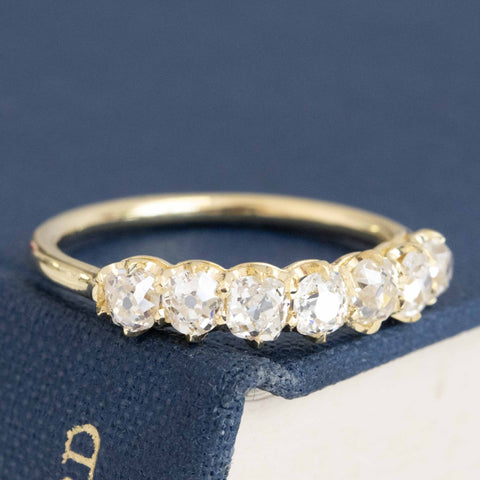 Historic style 1.11ctw Old Mine Cut Diamond Half-Hoop Band wedding band with Old Mine Cut Diamonds, unique heirloom in yellow gold