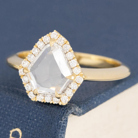 1.12ctw Shield Rose Cut Diamond Halo Ring