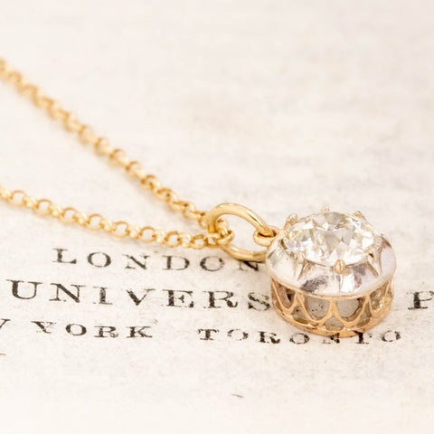 1.13ct Old Mine Cut Antique Collet Pendant Necklace