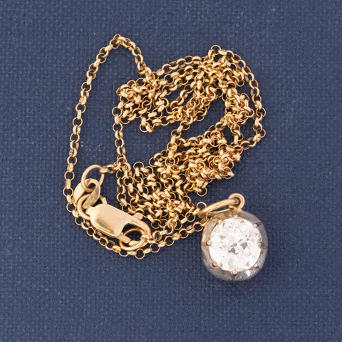 1.13ct Old Mine Cut Antique Collet Pendant Necklace