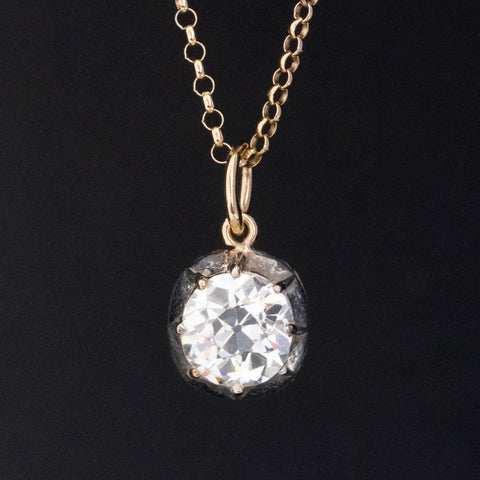 1.13ct Old Mine Cut Antique Collet Pendant Necklace