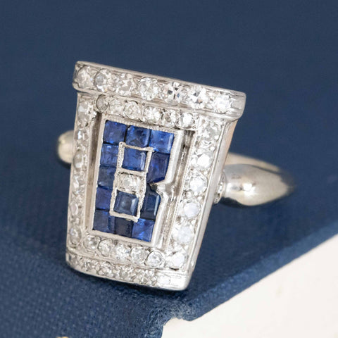 1.13ctw Art Deco B Letter Diamond & Sapphire Cluster Ring