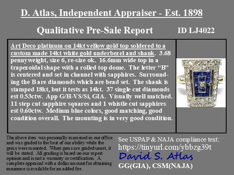 1.13ctw Art Deco B Letter Diamond & Sapphire Cluster Ring