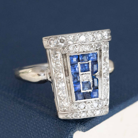 1.13ctw Art Deco B Letter Diamond & Sapphire Cluster Ring