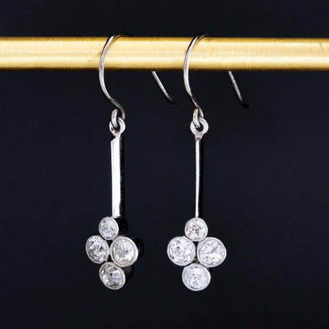 1.14ctw Antique Old European Cut Diamond Bar Drop Earrings