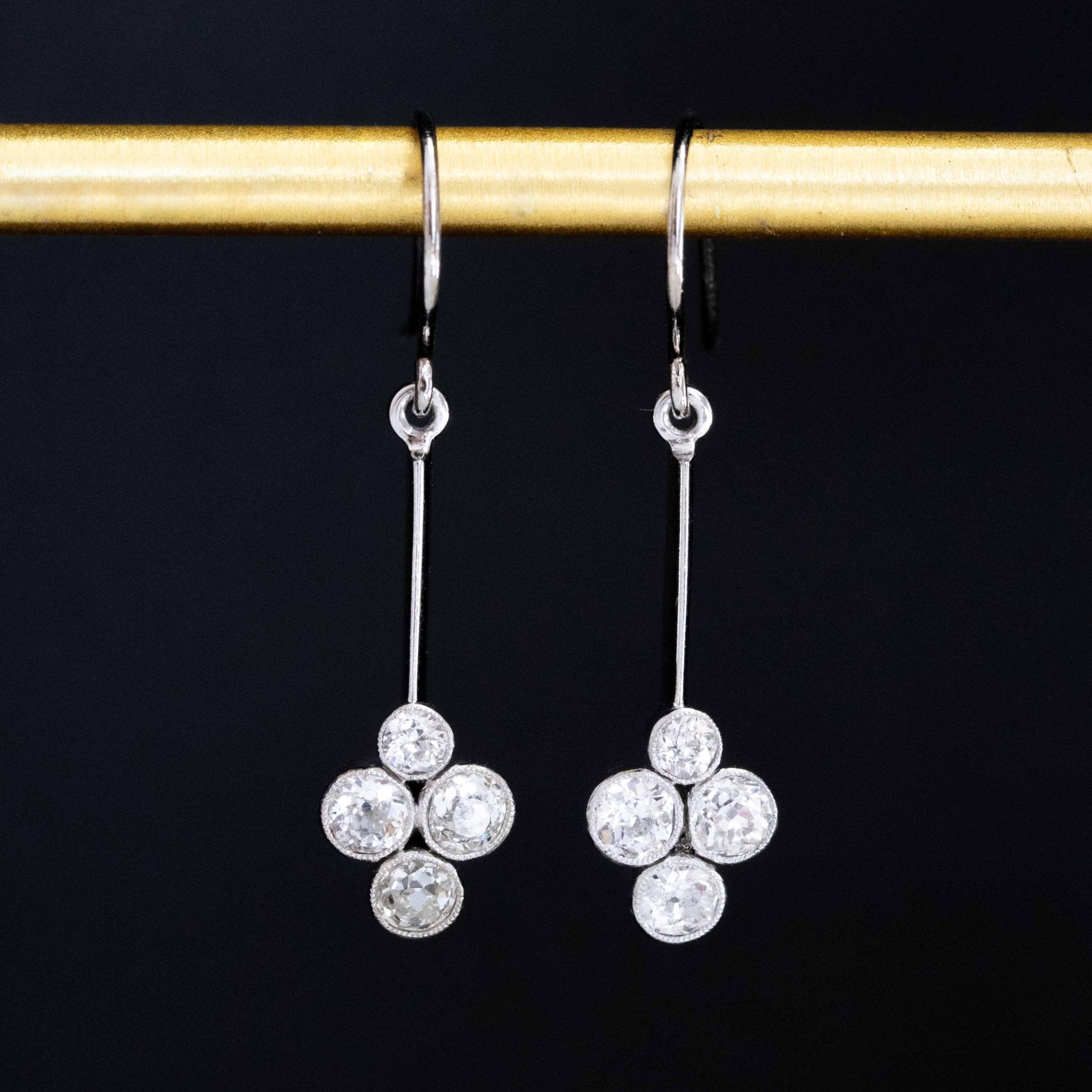 1.14ctw Antique Old European Cut Diamond Bar Drop Earrings