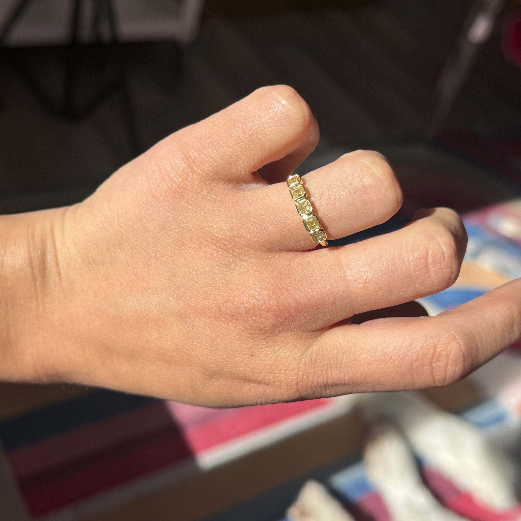 1.14ctw Fancy Yellow Asscher Cut Diamond Bezel Band