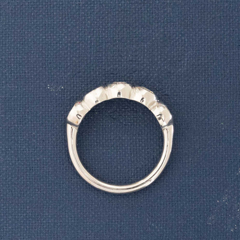 Side view of 1.14ctw Old European Cut Diamond 5-Stone Bezel Band, natural Earth-mined Old European Cut Diamonds in platinum