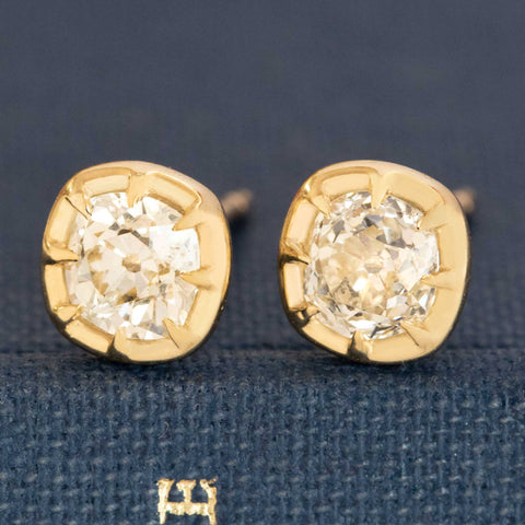 1.14ctw Old Mine Cut Diamond Collet Stud Earrings