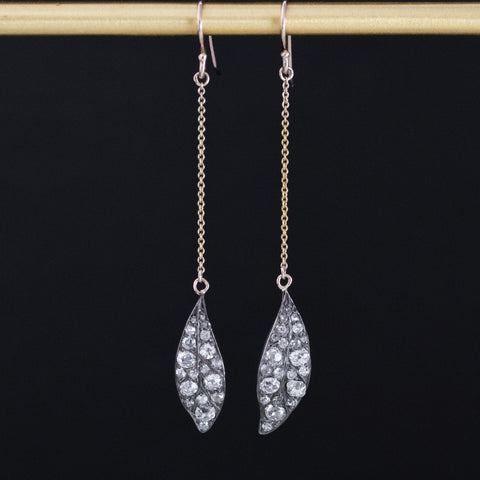 1.15CTW LEAF COMPONENT DIAMOND DANGLE EARRINGS