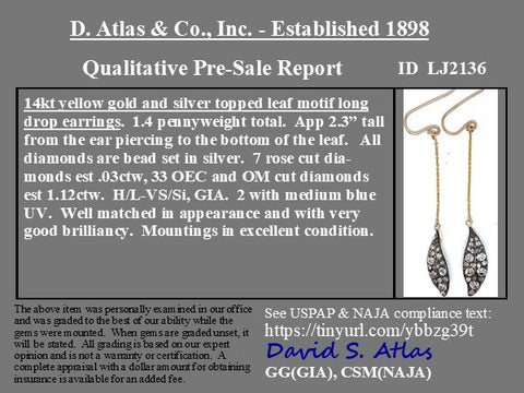 1.15CTW LEAF COMPONENT DIAMOND DANGLE EARRINGS