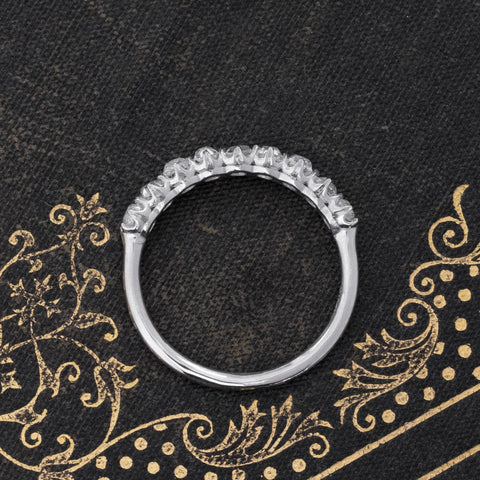 Side view of 1.15ctw Old Mine Cut Diamond 9-Stone Half-Hoop Band, vintage-inspired band with Old Mine Cut Diamonds, crafted in platinum