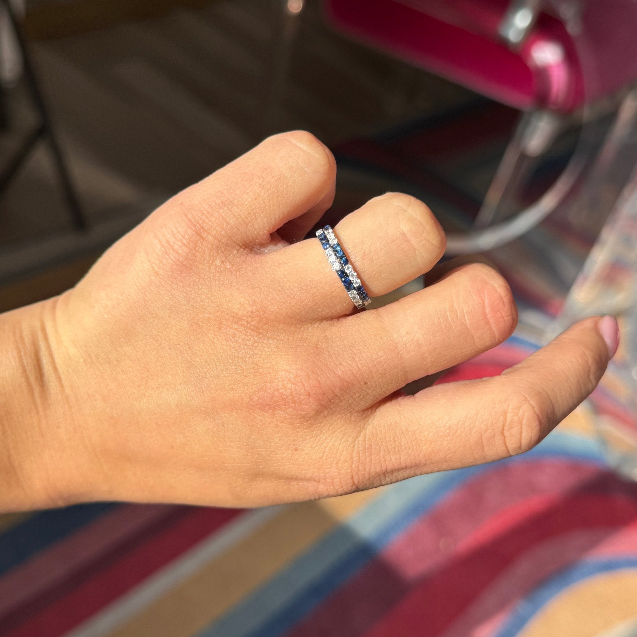 1.15ctw Vintage Diamond & Sapphire Checkerboard Band