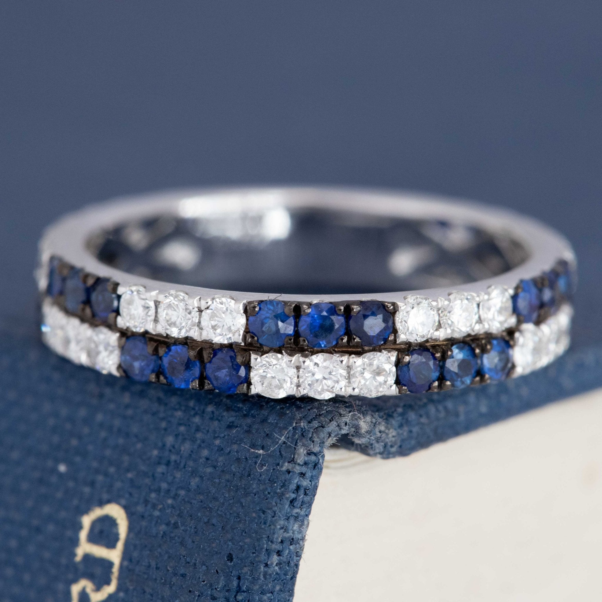 1.15ctw Vintage Diamond & Sapphire Checkerboard Band