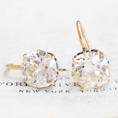 11.64ctw Old Mine Cut Diamond Dormeuse Earrings, GIA