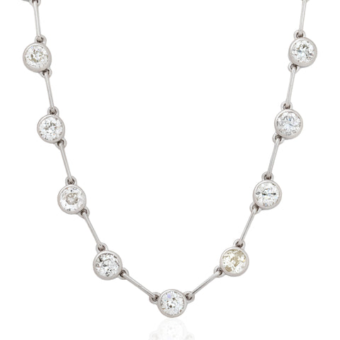 11.68ctw Old European Cut Diamond Bar Link Bezel Tennis Necklace