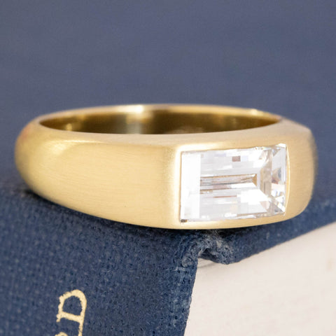 1.17ct Rectangular Step Cut "Bent" Diamond Bezel Solitaire