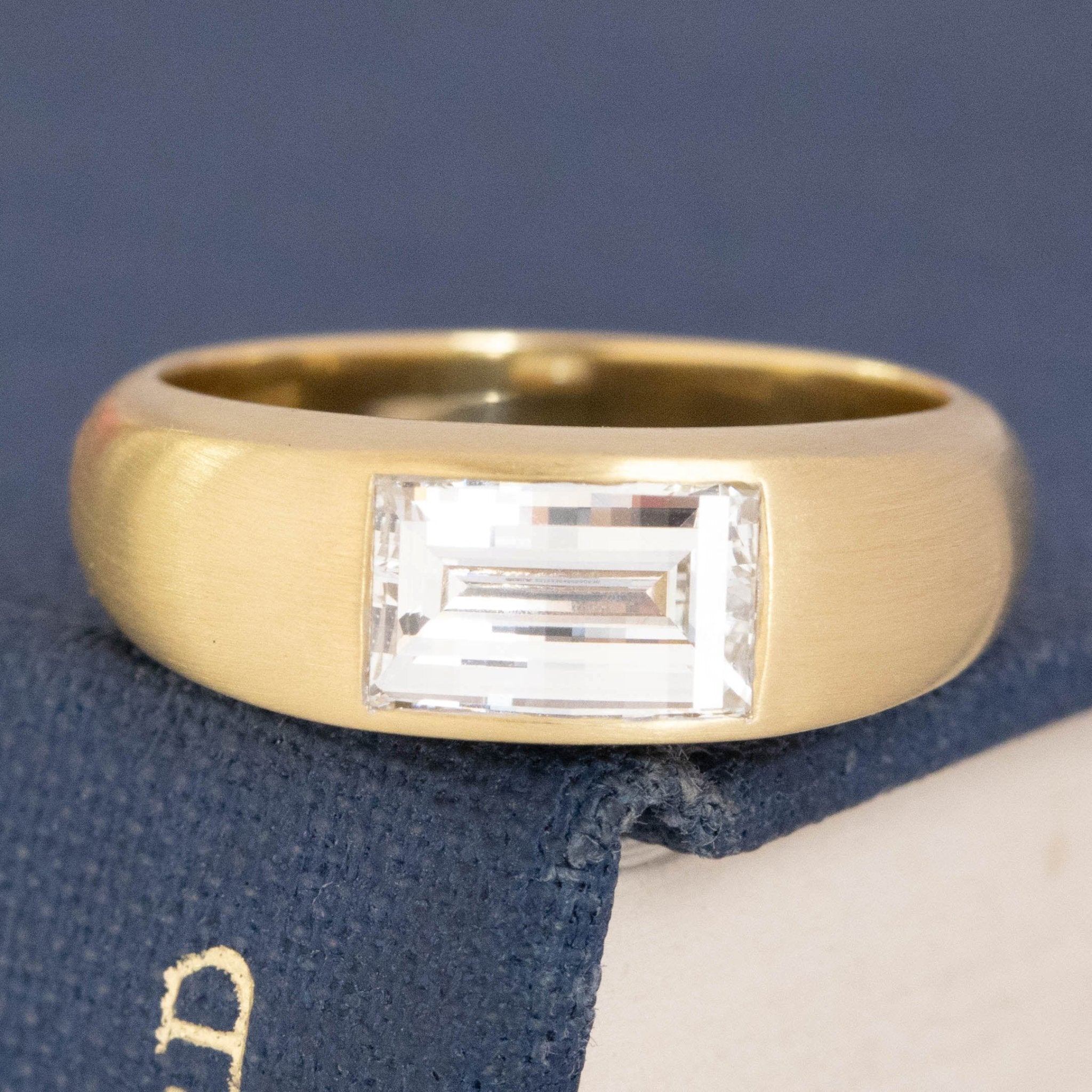 1.17ct Rectangular Step Cut "Bent" Diamond Bezel Solitaire
