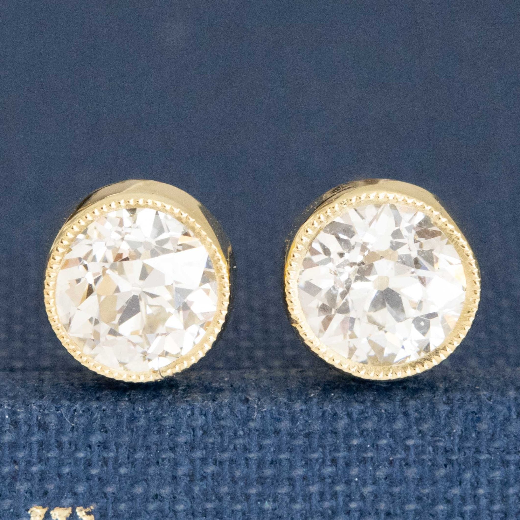 1.17ctw Old European Cut Diamond Bezel Stud Earrings, GIA K/J VS2