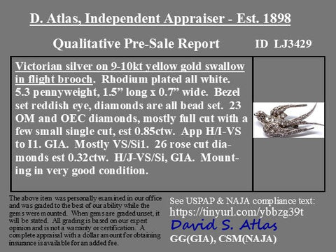 1.17ctw Victorian-era Diamond Swallow Bird Brooch